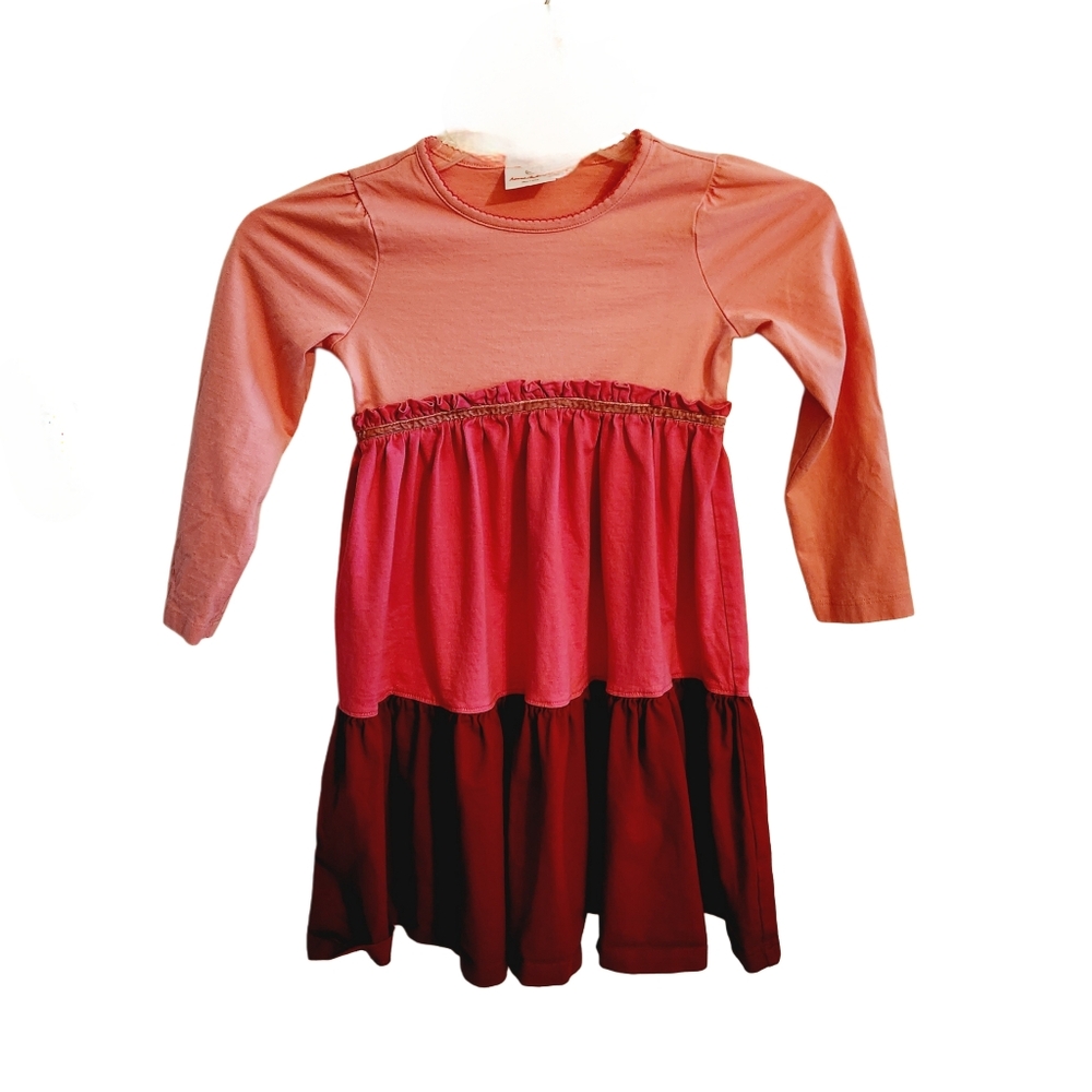 5x$25 Hanna Andersson Charming Pink and Red Color Block  Kids Girls Dress Size 7